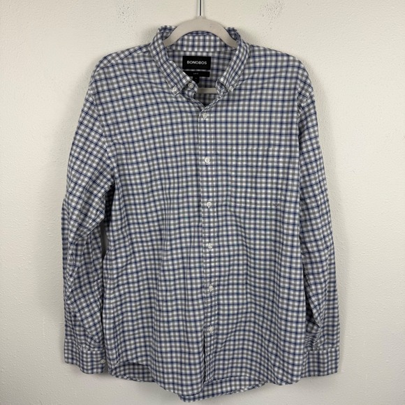 Bonobos Other - Bonobos Mens Slim Fit Plaid Button Down Shirt Blue Grey Long Sleeve Large L